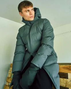 Coated long puffer jacket