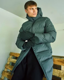 Coated long puffer jacket