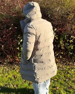 Coated long puffer jacket