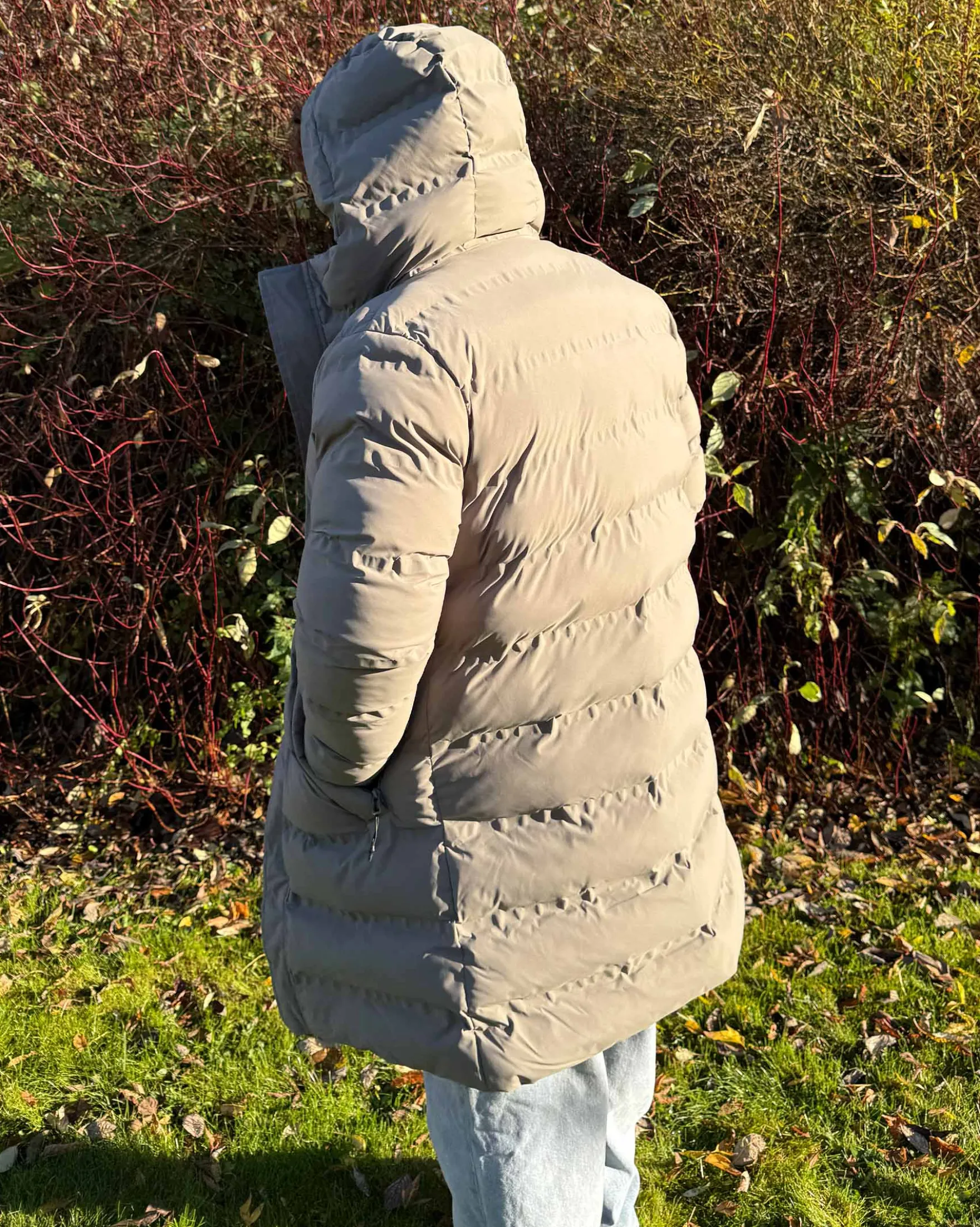 Coated long puffer jacket