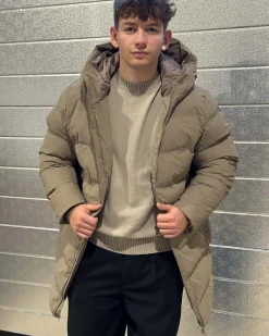 Coated long puffer jacket