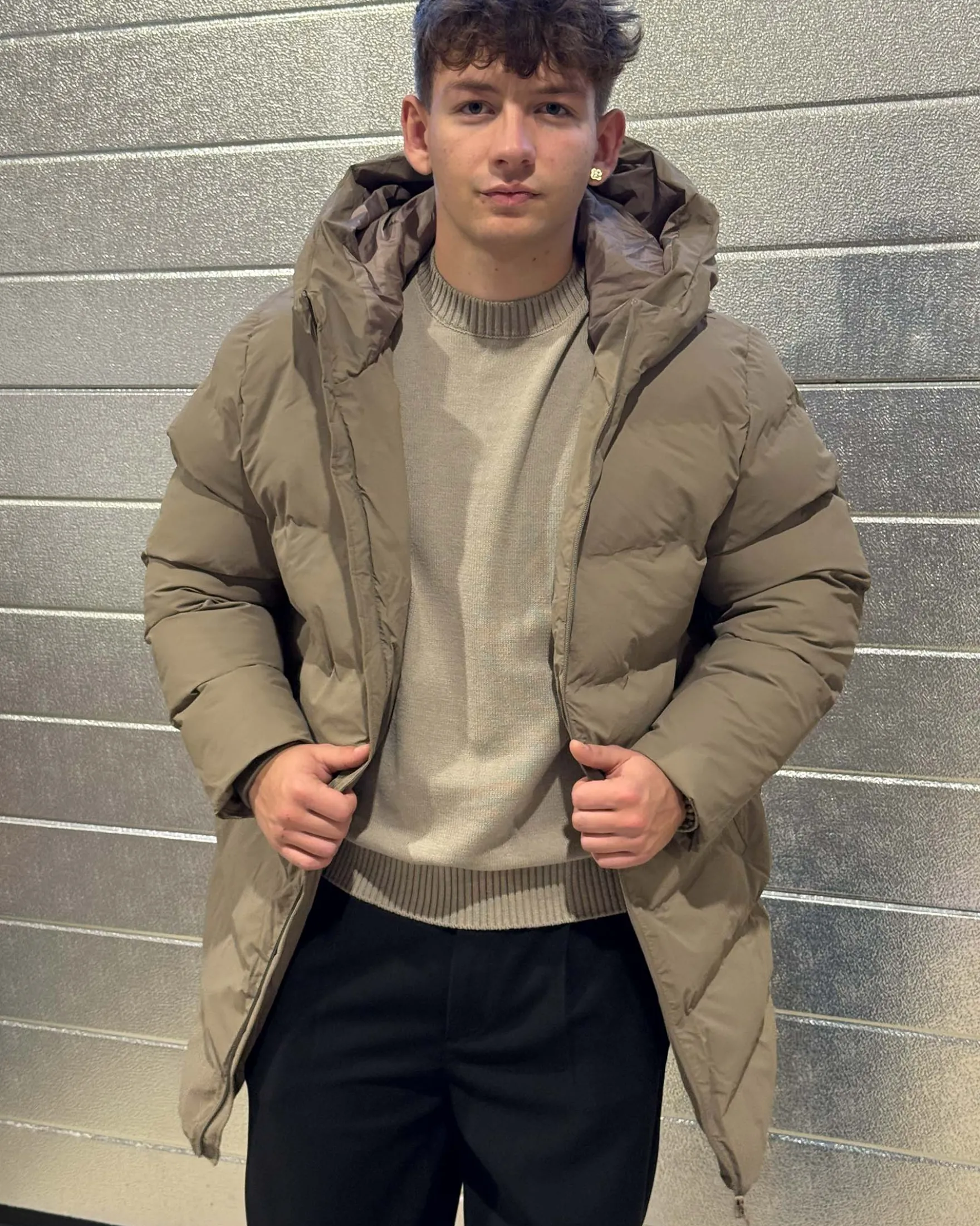 Coated long puffer jacket