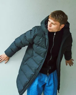 Coated long puffer jacket