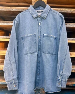 Denim destroyed overshirt