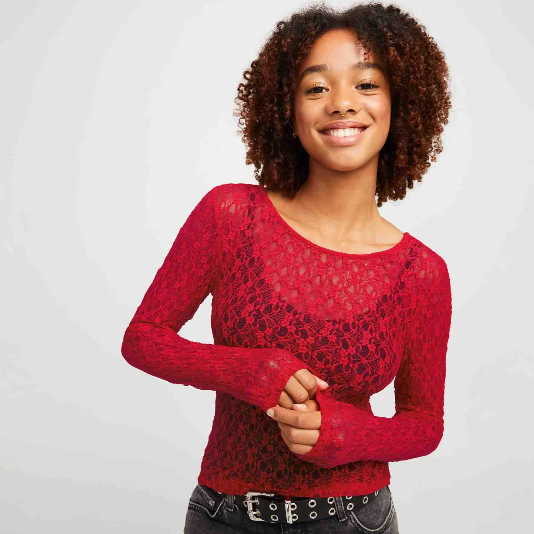 Jxleah lace ls deep back top
