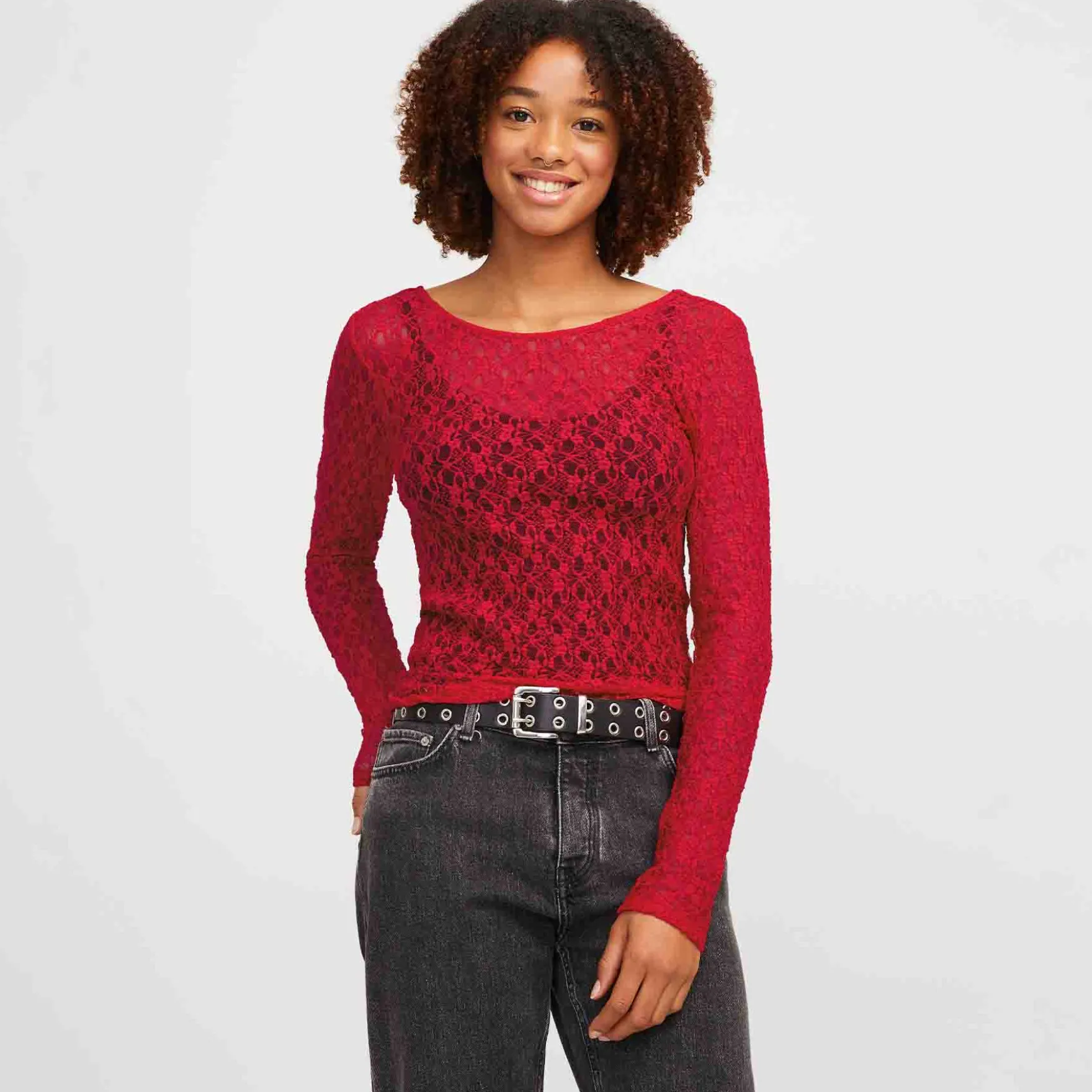 Jxleah lace ls deep back top