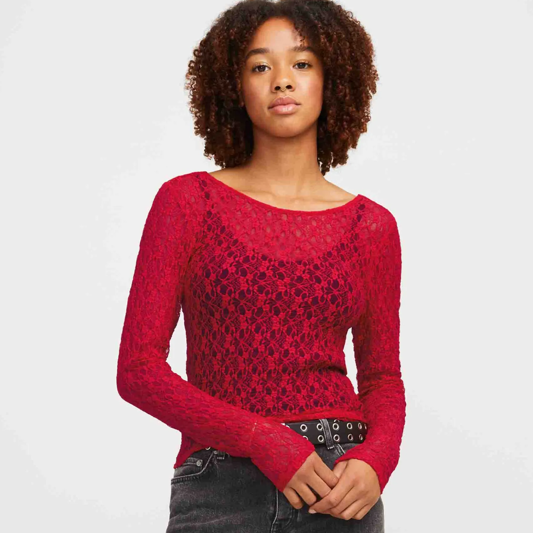 Jxleah lace ls deep back top
