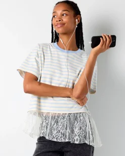NMEMBER SS STRIPE LACE TOP