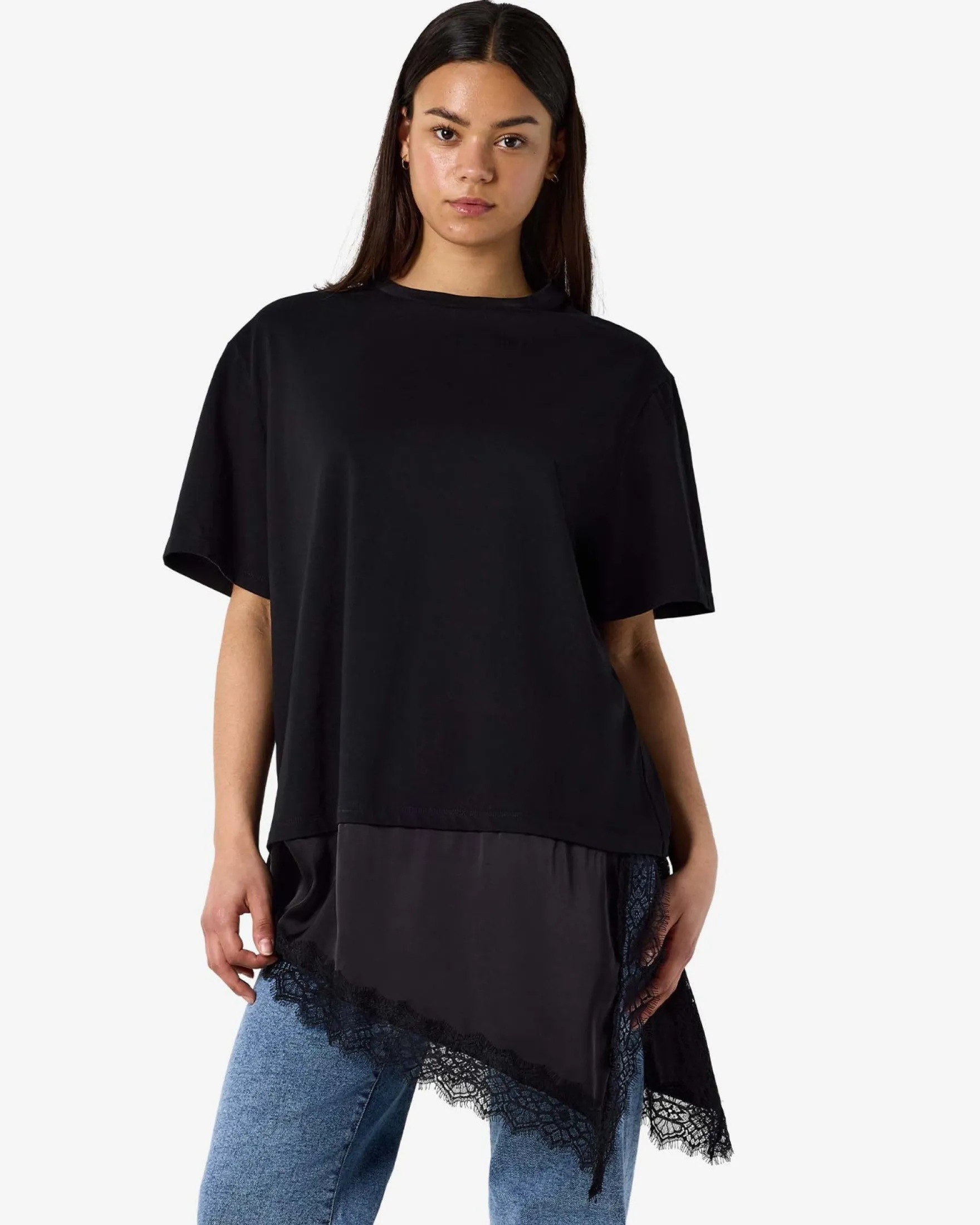 NMFILLA OVERSIZE SATIN LACE TEE