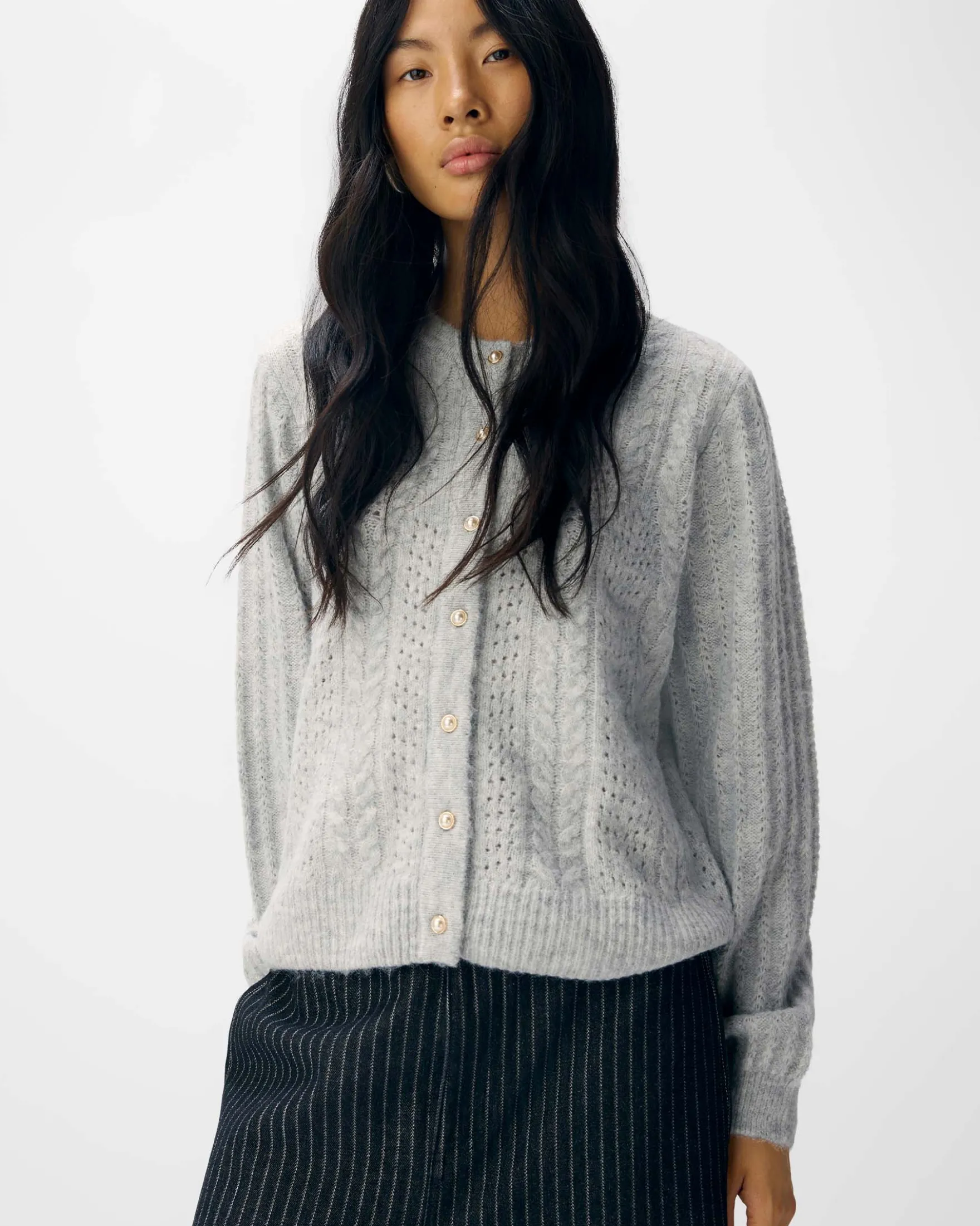 OBJFLORA KNIT BUTTON CARDIGAN