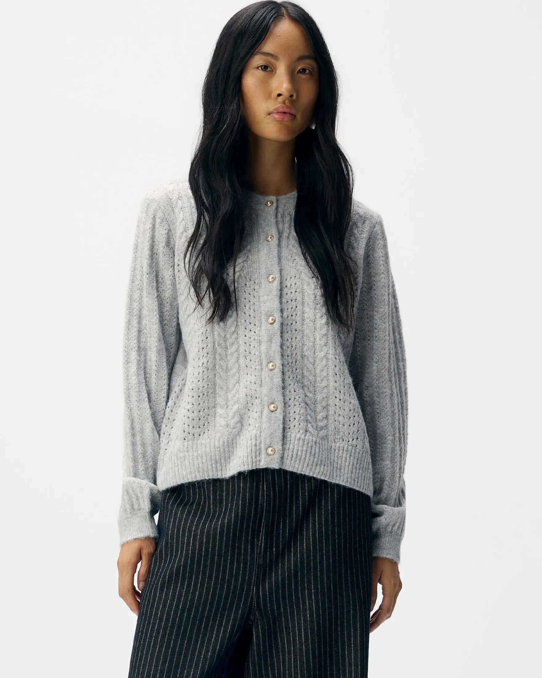 OBJFLORA KNIT BUTTON CARDIGAN