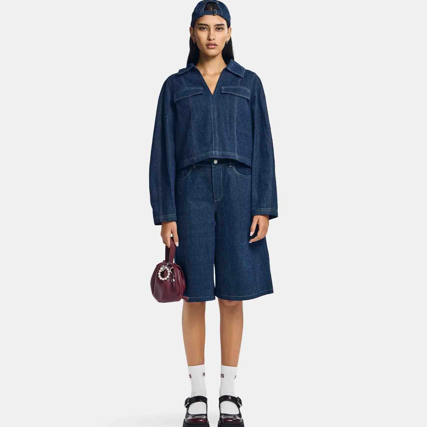 Pcfabia ls v-neck denim top