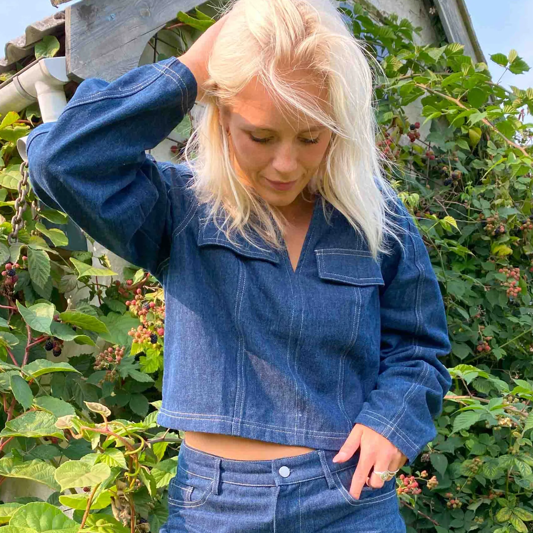 Pcfabia ls v-neck denim top
