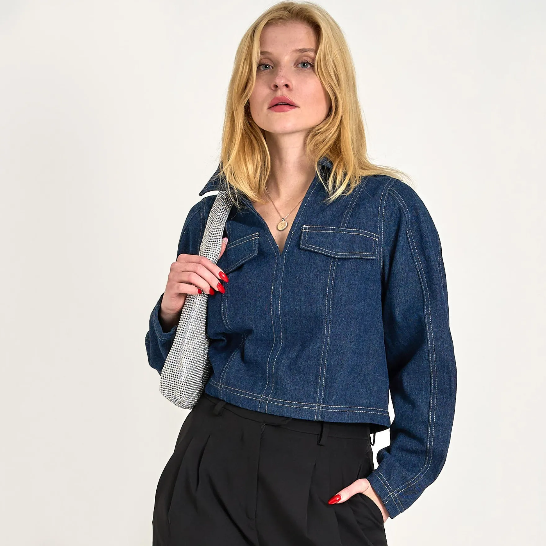 Pcfabia ls v-neck denim top