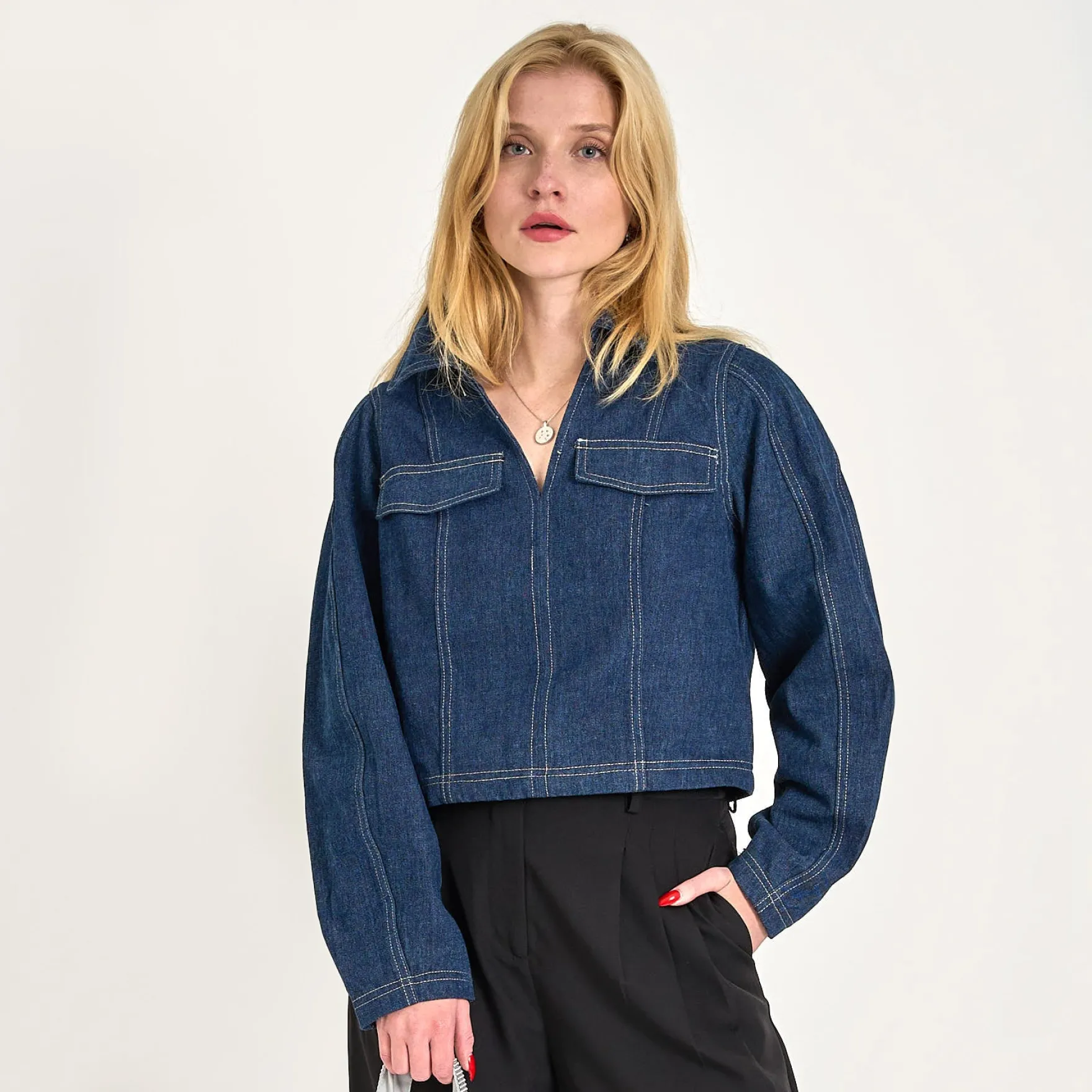 Pcfabia ls v-neck denim top