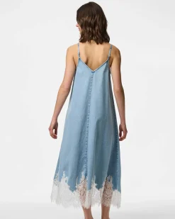 PCFENI LACE DENIM MIDI DRESS