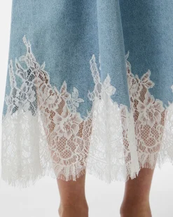 PCFENI LACE DENIM MIDI DRESS