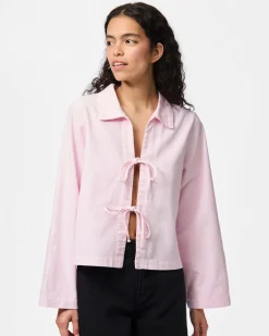 PCFLORA DENIM TIE BLOUSE