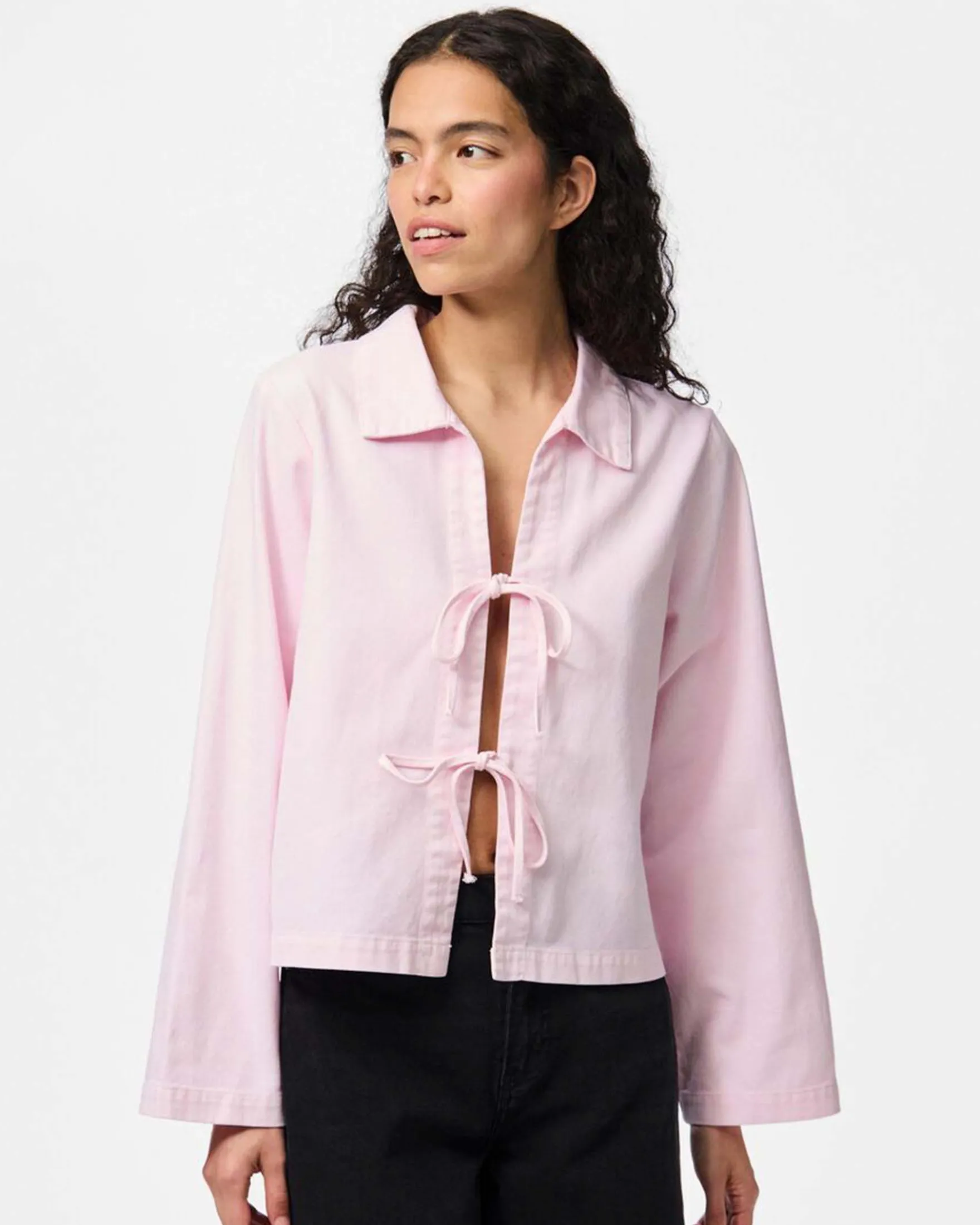 PCFLORA DENIM TIE BLOUSE