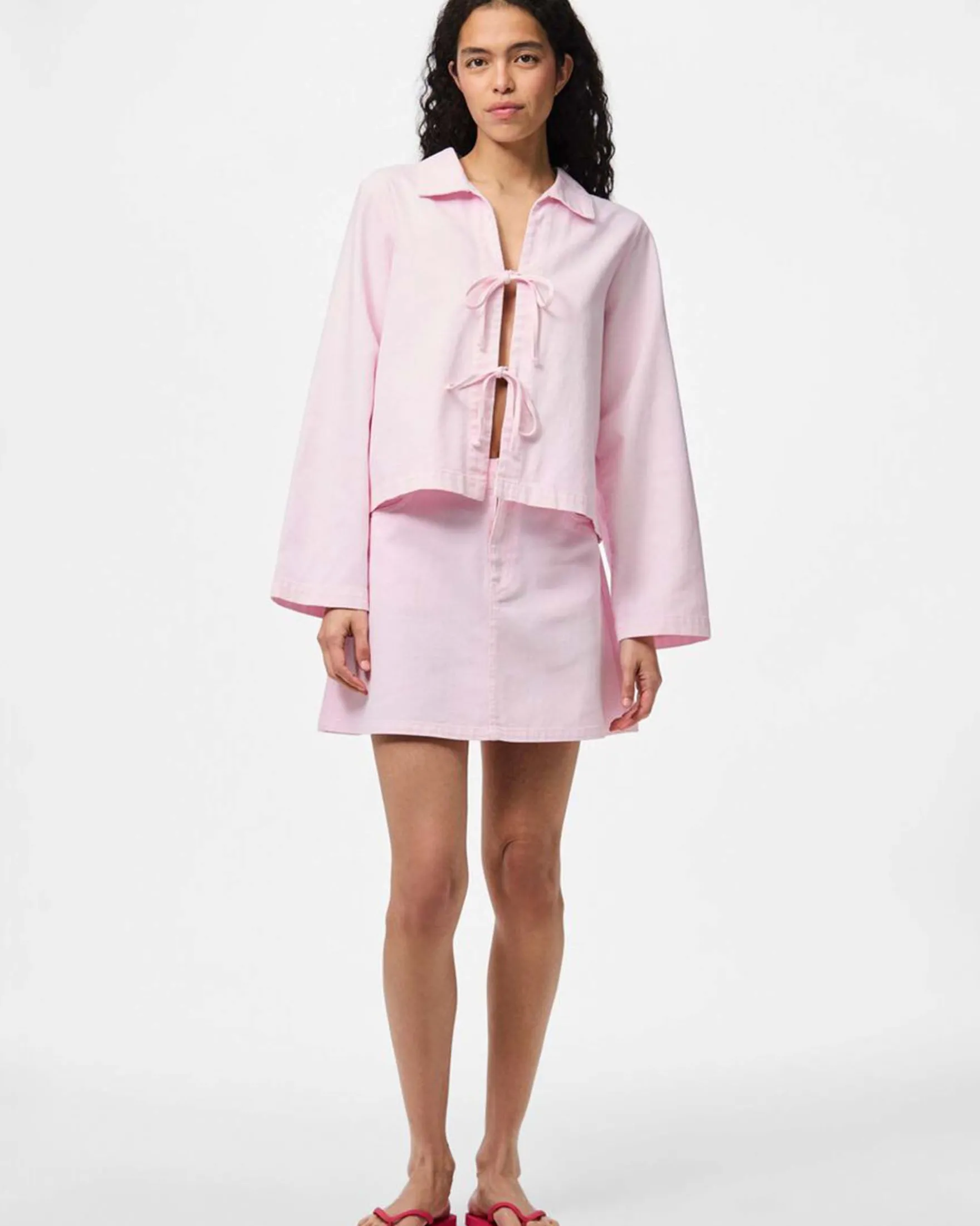 PCFLORA DENIM TIE BLOUSE