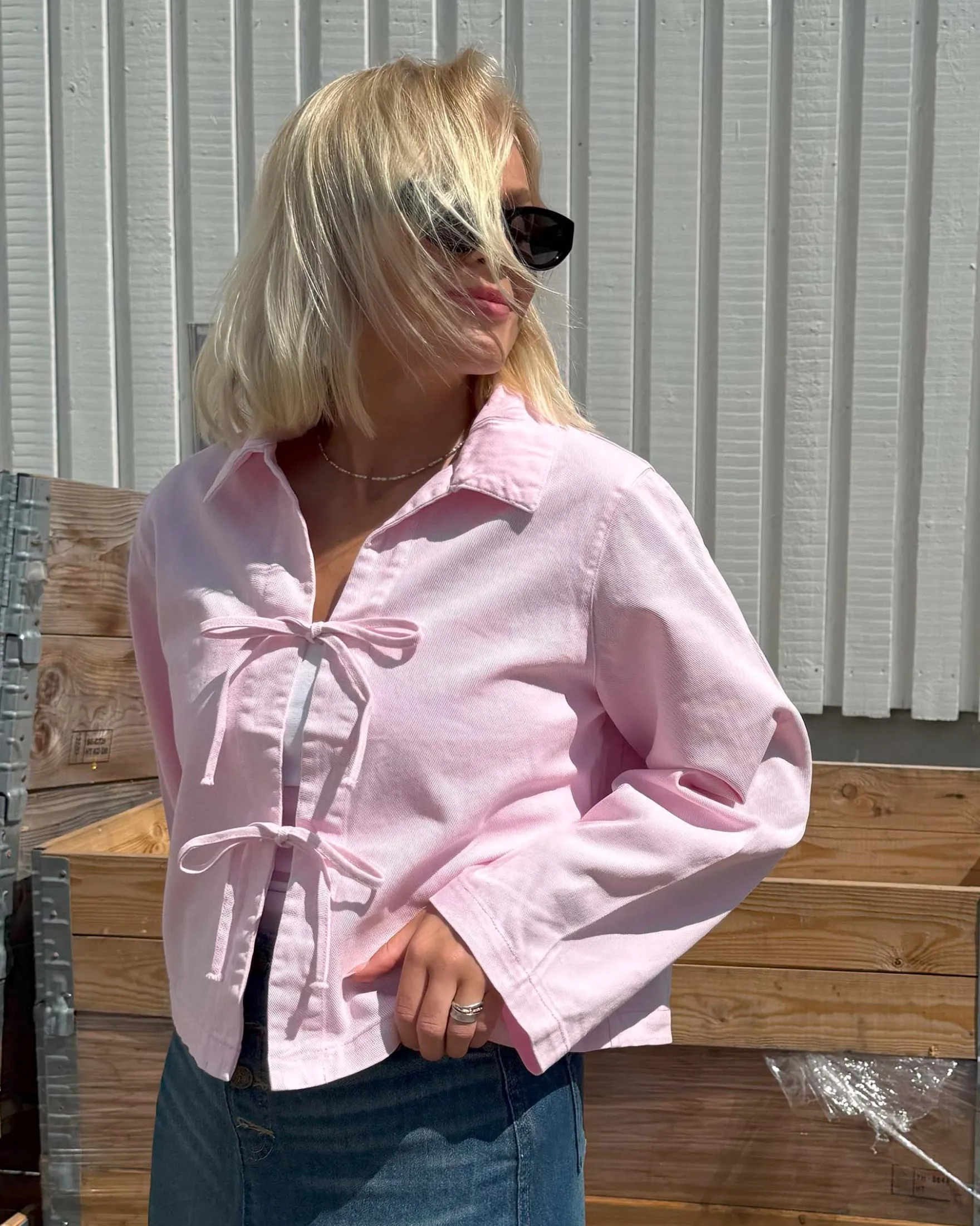 PCFLORA DENIM TIE BLOUSE
