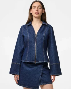 PCFLORA LS FITTED DENIM TOP