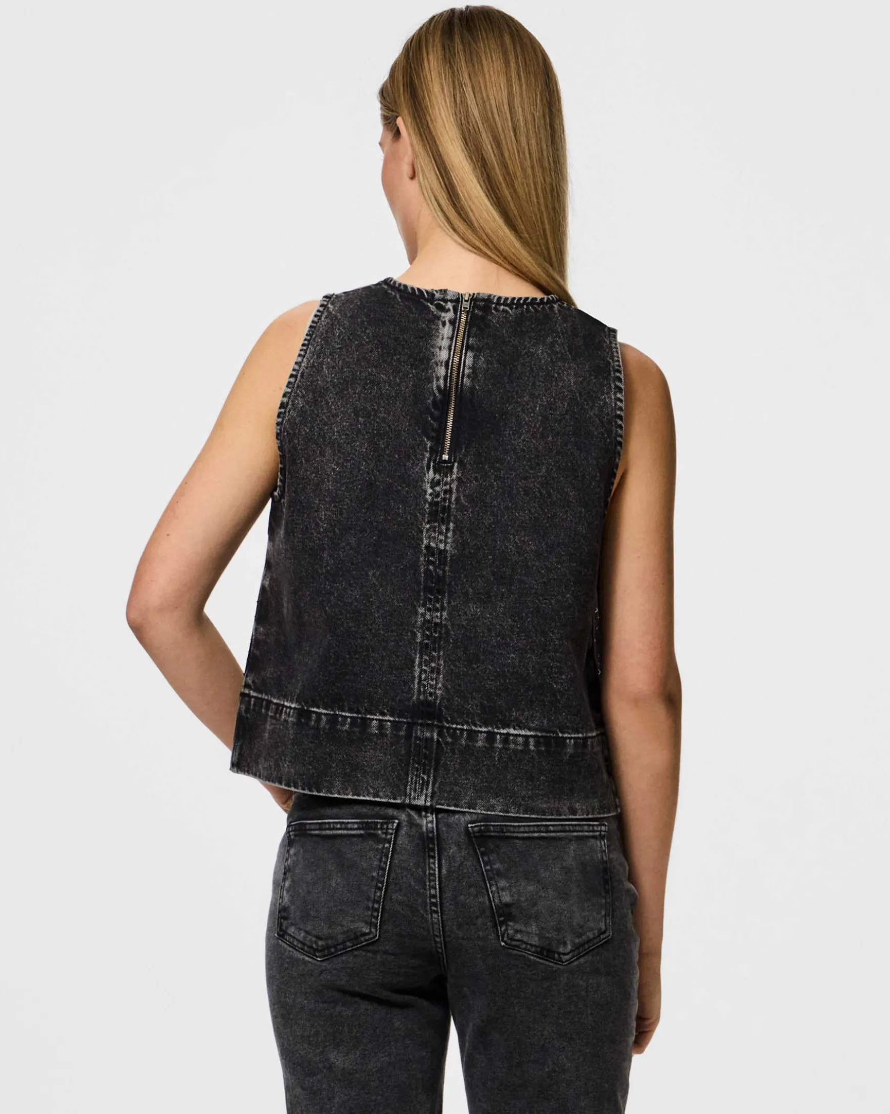 Pcnoel sl o-neck denim top