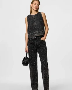 Pcnoel sl o-neck denim top