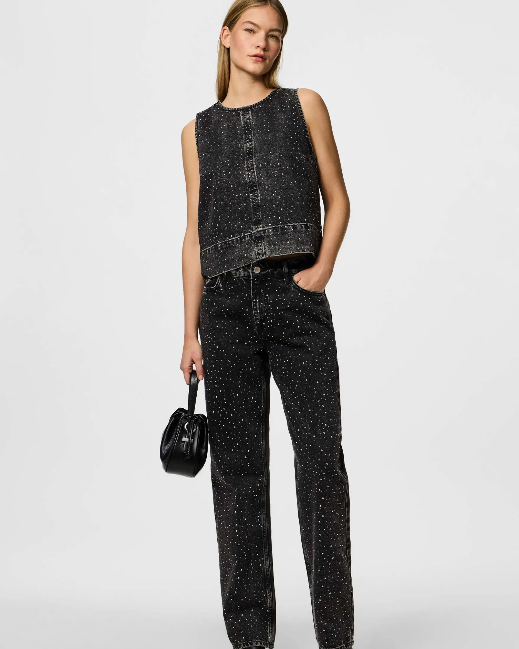Pcnoel sl o-neck denim top