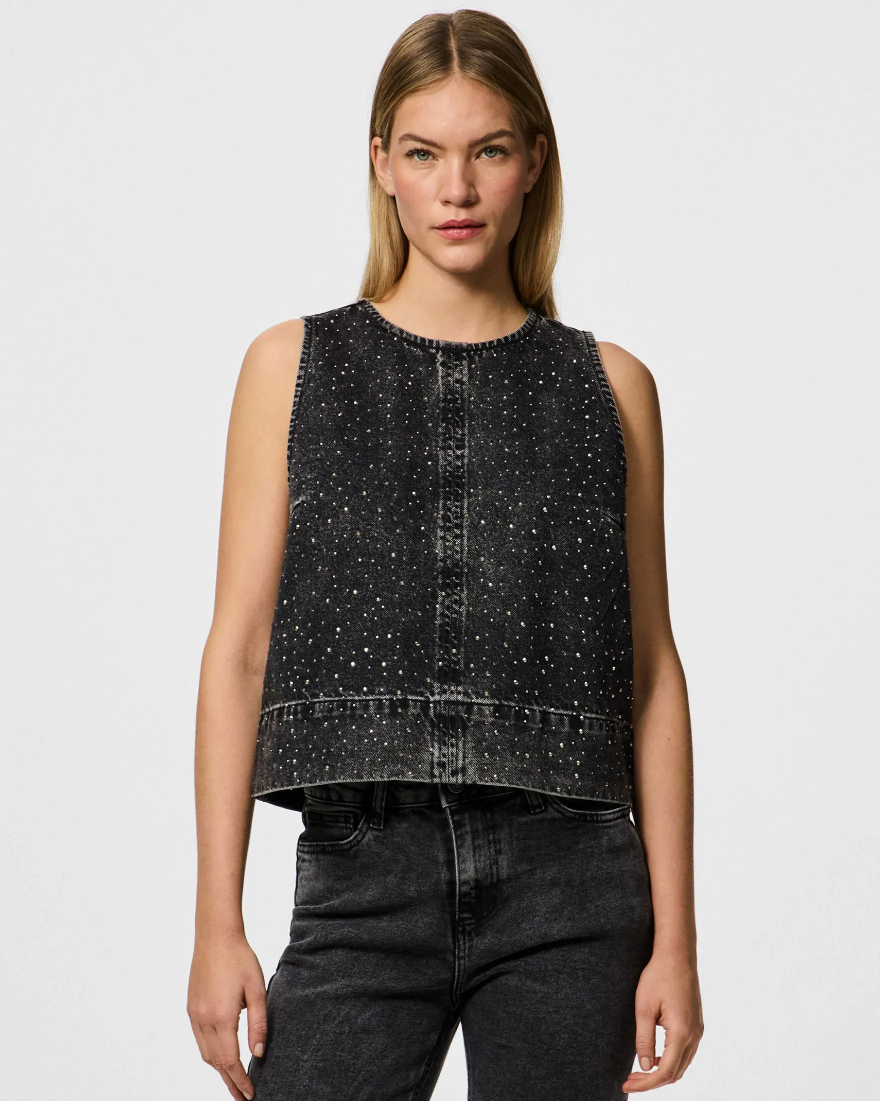 Pcnoel sl o-neck denim top