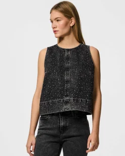 Pcnoel sl o-neck denim top
