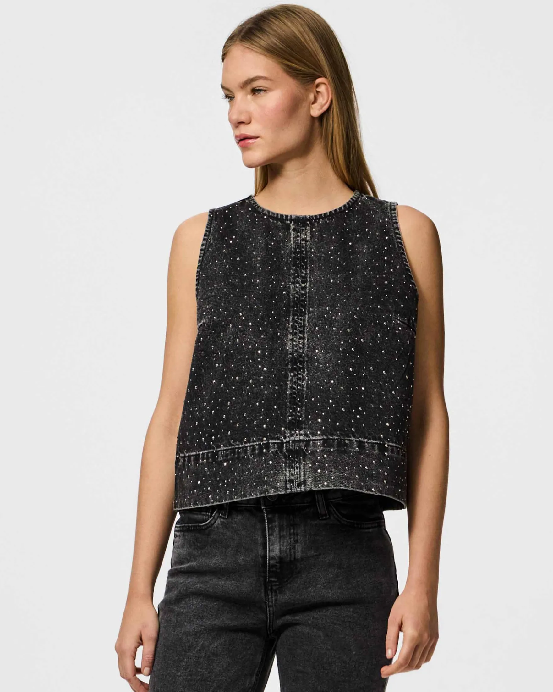 Pcnoel sl o-neck denim top