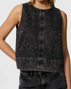 Pcnoel sl o-neck denim top