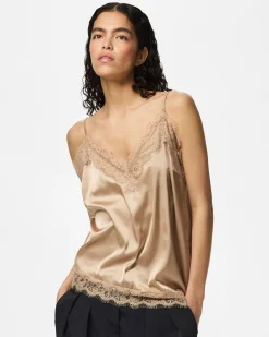 PCNOMI STRAP SATIN LACE TOP