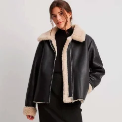 Pu teddy short jacket