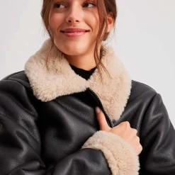 Pu teddy short jacket