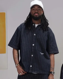 STRIPED DENIM BAGGY SHIRT