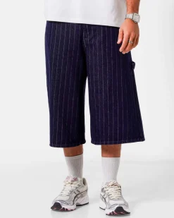 STRIPED DENIM BAGGY SHORT