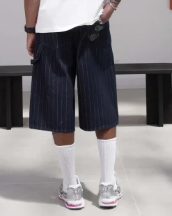 STRIPED DENIM BAGGY SHORT