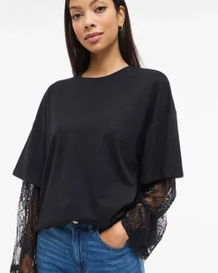 VIABIA LACE SLEEVE T-SHIRT