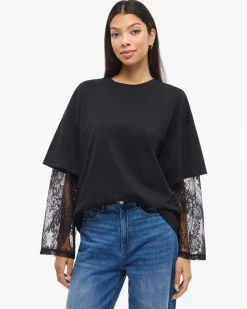 VIABIA LACE SLEEVE T-SHIRT