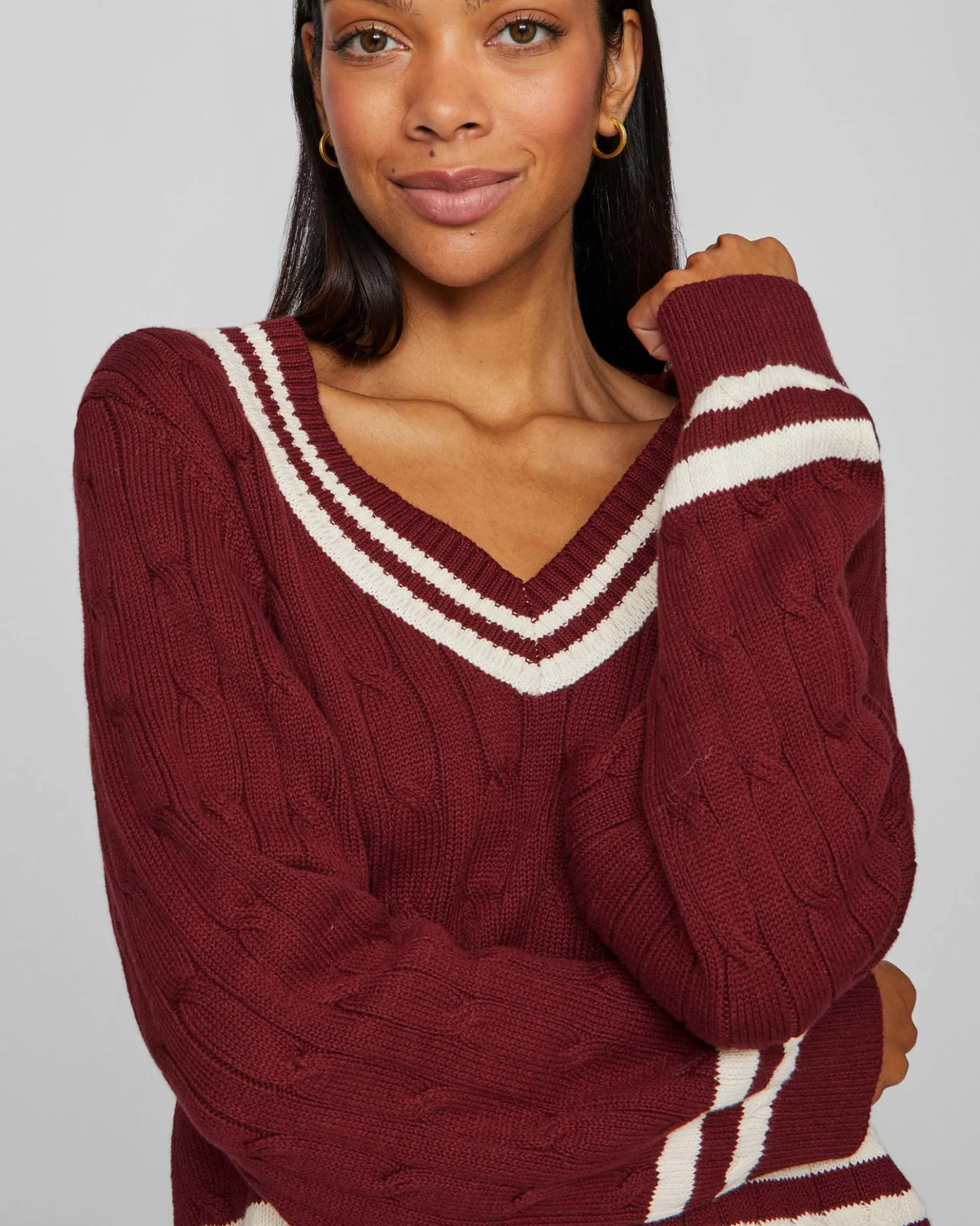 Visena l/s v-neck knit pullove